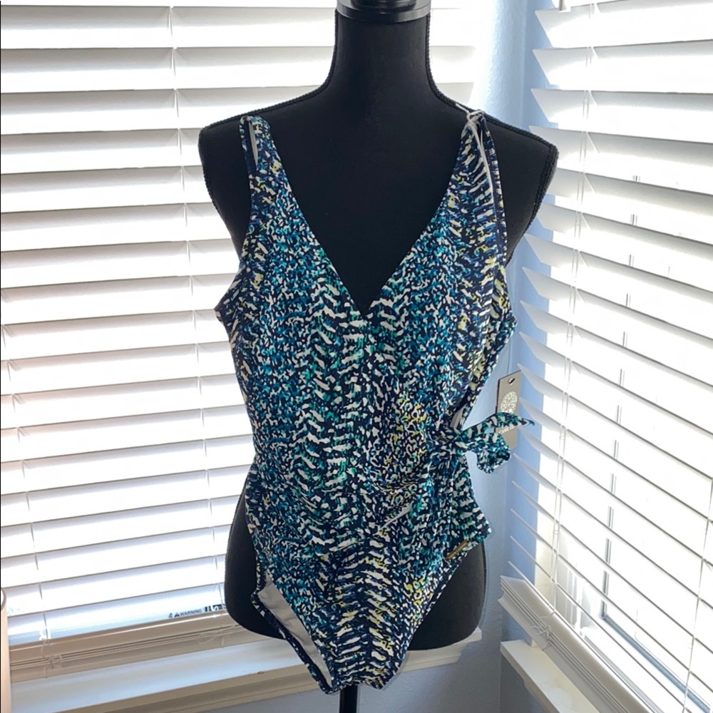 Vince Camuto Blue and Green Patterned Swimsuit
